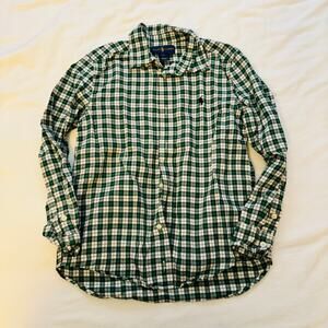 Ralph Lauren Dark Green White Black Plaid Boys Button Down Flannel Shirt Size 7